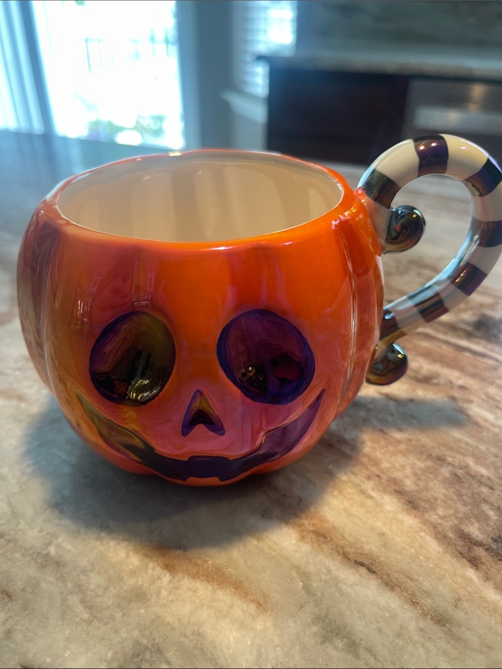Halloween Pumpkin Mug with Striped Handle